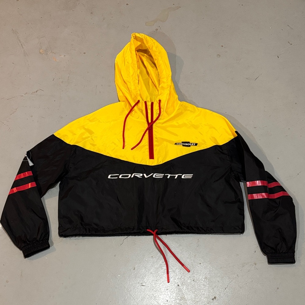 Corvette Yellow and Black Cropped Hooded Windbreaker